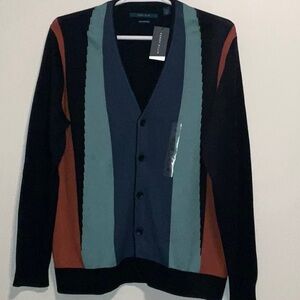 PERRY ELLIS DARK SAPHIRE TERRACOTTA V NECK CARDIGAN SWEATER COTTON MODAL XL NWT